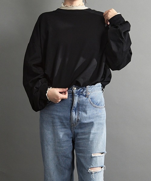 almo(アルモ)の「【emaan】ロングスリーブTシャツ ビック シルエット(Tシャツ/カットソー・レディース・グレー/ブラック/ベージュ/ブラウン/ホワイト・FREE)」の16枚目の写真
