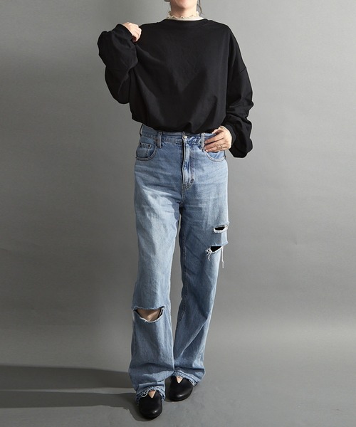 almo(アルモ)の「【emaan】ロングスリーブTシャツ ビック シルエット(Tシャツ/カットソー・レディース・グレー/ブラック/ベージュ/ブラウン/ホワイト・FREE)」の19枚目の写真