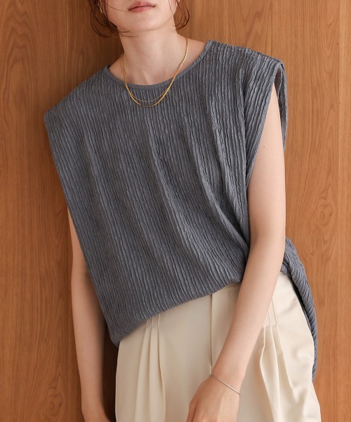Bab(バブ)の「シャイニー楊柳ノースリーブカットソー(Tシャツ/カットソー・レディース・アイボリー/ブラック/チャコールグレー・FREE)」の12枚目の写真