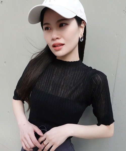 CORNERS（コーナーズ）の「ラメシアーハイネック半袖ニット（ニット/セーター・レディース・ブラック・M）」の5枚目の写真