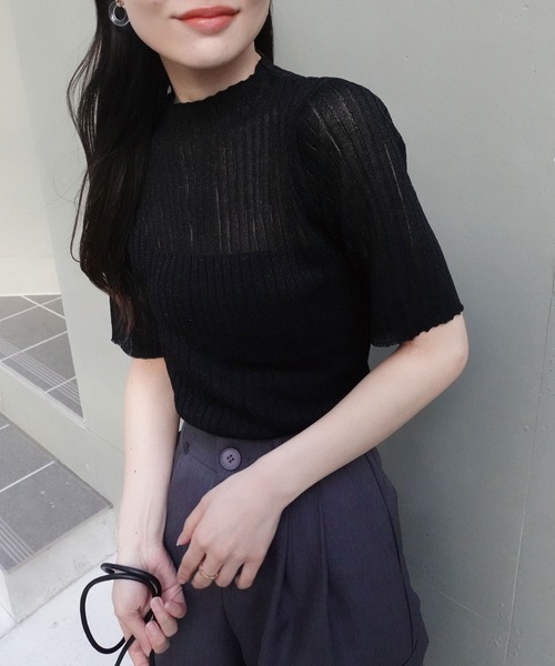 CORNERS（コーナーズ）の「ラメシアーハイネック半袖ニット（ニット/セーター・レディース・ブラック・M）」の6枚目の写真