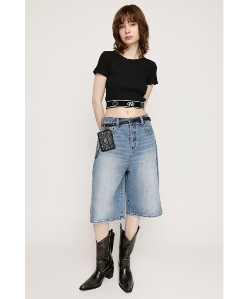 SLY(スライ)の「JQ SLY LOGO CROP T/SH ジャガード スライ ロゴ クロップ ティーシャツ(Tシャツ/カットソー・レディース・杢グレー/ブラック/ネイビー/オレンジ・FREE)」の6枚目の写真