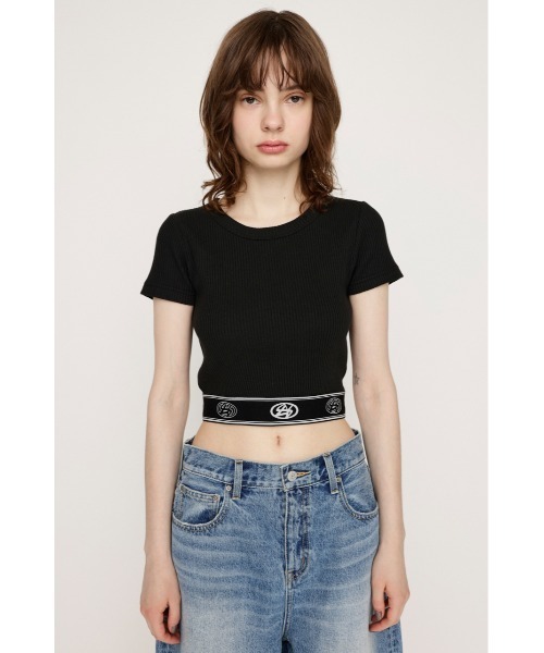 SLY(スライ)の「JQ SLY LOGO CROP T/SH ジャガード スライ ロゴ クロップ ティーシャツ(Tシャツ/カットソー・レディース・杢グレー/ブラック/ネイビー/オレンジ・FREE)」の7枚目の写真