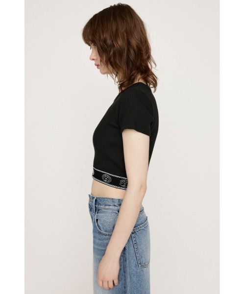 SLY(スライ)の「JQ SLY LOGO CROP T/SH ジャガード スライ ロゴ クロップ ティーシャツ(Tシャツ/カットソー・レディース・杢グレー/ブラック/ネイビー/オレンジ・FREE)」の8枚目の写真