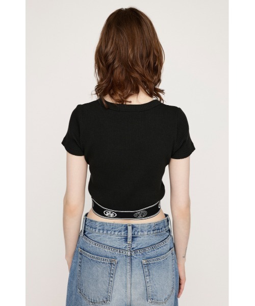 SLY(スライ)の「JQ SLY LOGO CROP T/SH ジャガード スライ ロゴ クロップ ティーシャツ(Tシャツ/カットソー・レディース・杢グレー/ブラック/ネイビー/オレンジ・FREE)」の9枚目の写真