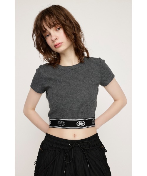 SLY(スライ)の「JQ SLY LOGO CROP T/SH ジャガード スライ ロゴ クロップ ティーシャツ(Tシャツ/カットソー・レディース・杢グレー/ブラック/ネイビー/オレンジ・FREE)」の12枚目の写真