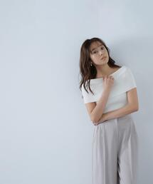 ◇ワイドオフショルリブニット