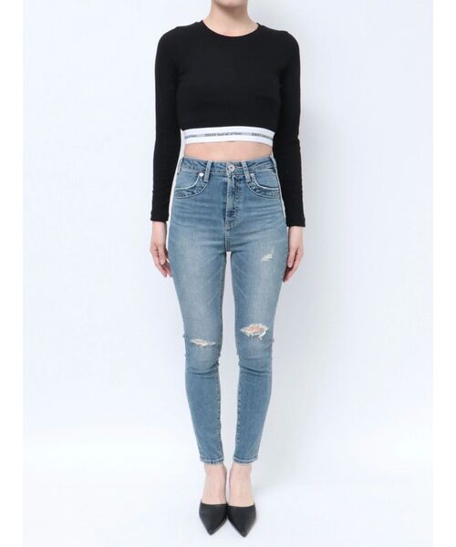 GYDA（ジェイダ）の「BM＆WB JQリブショートロンT（Tシャツ/カットソー・レディース・ライトグレー/ブラック/オフホワイト・FREE）」の14枚目の写真