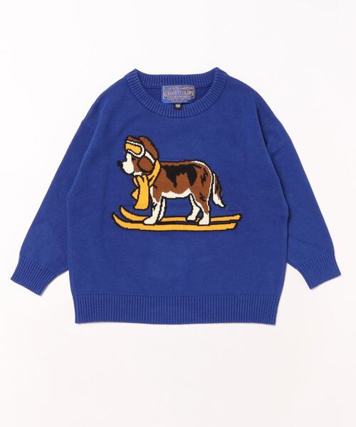 GROOVY COLORS(グルービーカラーズ)の「GROOVY SKI DOG Crewneck Knit Pullover(ニット/セーター・キッズ・ブルー/アイボリー・110/120/100)」の6枚目の写真