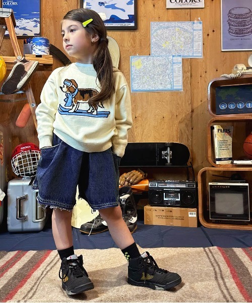 GROOVY COLORS(グルービーカラーズ)の「GROOVY SKI DOG Crewneck Knit Pullover(ニット/セーター・キッズ・ブルー/アイボリー・110/120/100)」の7枚目の写真