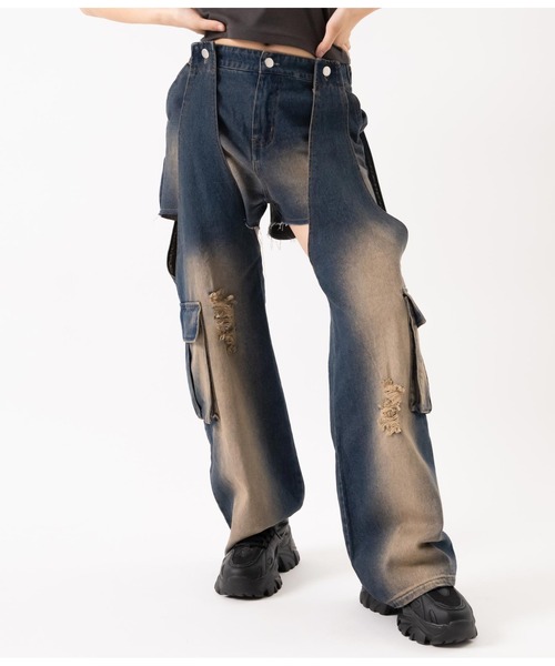 ANAP GiRL(アナップガール)の「【ティーンズライン】2WAYデザインデニムパンツ(M、Lサイズ)(デニムパンツ・キッズ・ブルー・L/M)」の2枚目の写真