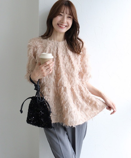 Pierrot（ピエロ）の「ジャカードギャザーフレアブラウス（シャツ/ブラウス・レディース・アイボリー/ピンクベージュ/ブラック・L/M）」の13枚目の写真