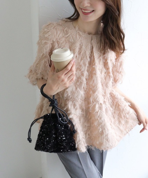 Pierrot（ピエロ）の「ジャカードギャザーフレアブラウス（シャツ/ブラウス・レディース・アイボリー/ピンクベージュ/ブラック・L/M）」の15枚目の写真