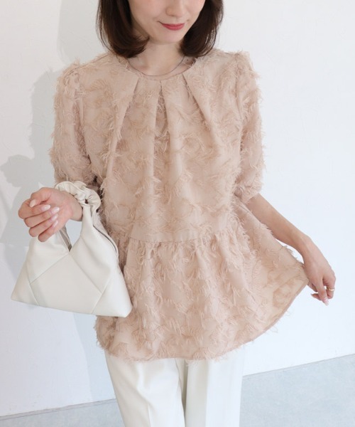 Pierrot（ピエロ）の「ジャカードギャザーフレアブラウス（シャツ/ブラウス・レディース・アイボリー/ピンクベージュ/ブラック・L/M）」の17枚目の写真