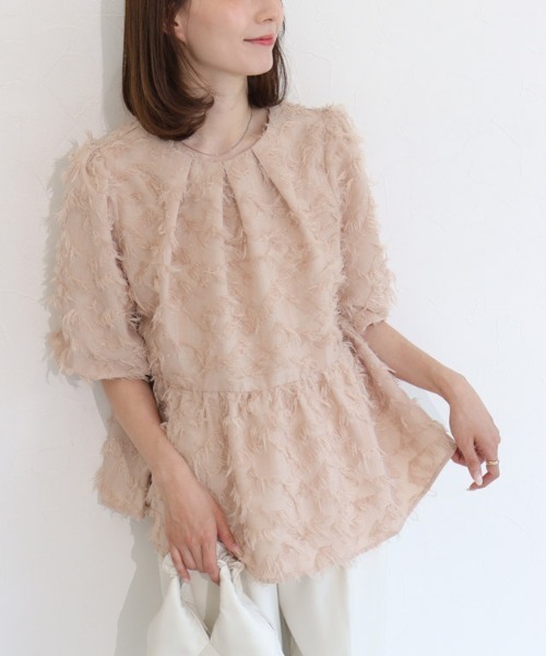 Pierrot（ピエロ）の「ジャカードギャザーフレアブラウス（シャツ/ブラウス・レディース・アイボリー/ピンクベージュ/ブラック・L/M）」の20枚目の写真