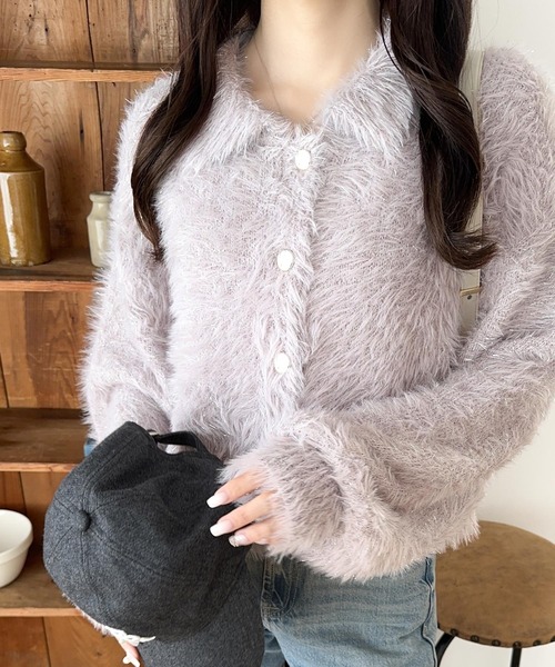 mily bilet(ミウィビレット)の「【mily bilet】上品に輝く。ラメシャギー素材メタルボタン使い襟付きカーディガン(カーディガン/ボレロ・レディース・アイボリー/ピンクベージュ/グレー・LARGE/MEDIUM/SMALL/X-LARGE)」の3枚目の写真