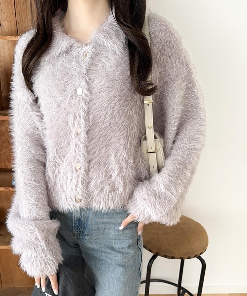 mily bilet(ミウィビレット)の「【mily bilet】上品に輝く。ラメシャギー素材メタルボタン使い襟付きカーディガン(カーディガン/ボレロ・レディース・アイボリー/ピンクベージュ/グレー・LARGE/MEDIUM/SMALL/X-LARGE)」の10枚目の写真