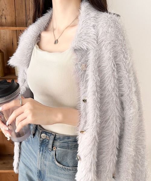 mily bilet(ミウィビレット)の「【mily bilet】上品に輝く。ラメシャギー素材メタルボタン使い襟付きカーディガン(カーディガン/ボレロ・レディース・アイボリー/ピンクベージュ/グレー・LARGE/MEDIUM/SMALL/X-LARGE)」の12枚目の写真