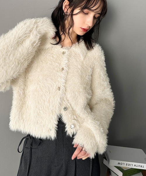 mily bilet(ミウィビレット)の「【mily bilet】上品に輝く。ラメシャギー素材メタルボタン使い襟付きカーディガン(カーディガン/ボレロ・レディース・アイボリー/ピンクベージュ/グレー・LARGE/MEDIUM/SMALL/X-LARGE)」の20枚目の写真