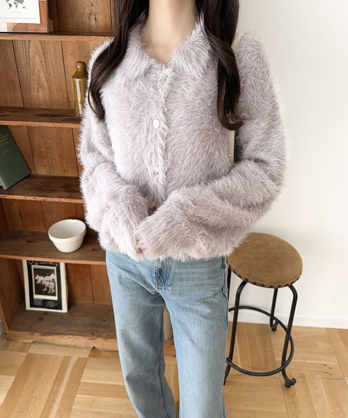 mily bilet(ミウィビレット)の「【mily bilet】上品に輝く。ラメシャギー素材メタルボタン使い襟付きカーディガン(カーディガン/ボレロ・レディース・アイボリー/ピンクベージュ/グレー・LARGE/MEDIUM/SMALL/X-LARGE)」の4枚目の写真