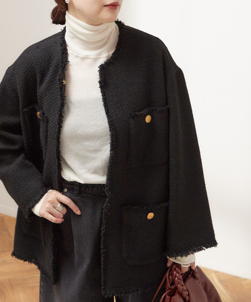 journal standard L'essage(ジャーナルスタンダードレサージュ)の「ソフトコットンタートルネックプルオーバー(ニット/セーター・レディース・キャメル/ホワイト/ブラック・FREE)」の5枚目の写真