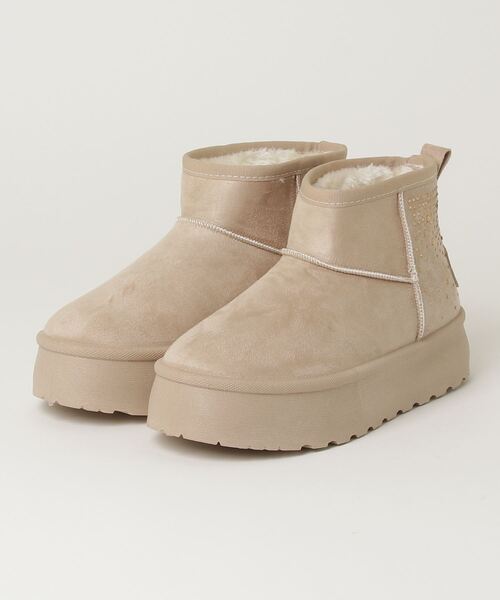 kitson(キットソン)の「KITSON キラキラ ホットフィクス フェイクムートンファー 防寒 厚底 ショート ブーツ(ブーツ・レディース・ブラック系その他/ベージュ・LL/L/M/S)」の6枚目の写真