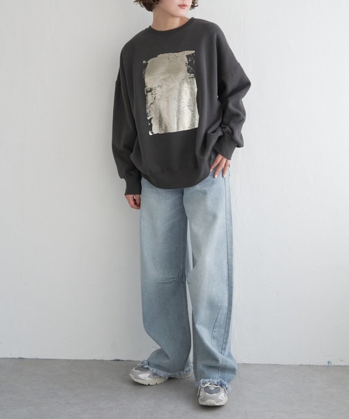 notch.（ノッチ）の「裏起毛箔プリントスウェット（スウェット・レディース・オフホワイト/チャコール・M）」の12枚目の写真