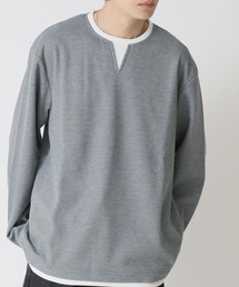 重ね着 ワッフルフェイクレイヤード ロングスリーブカットソー/ 長袖Tシャツ