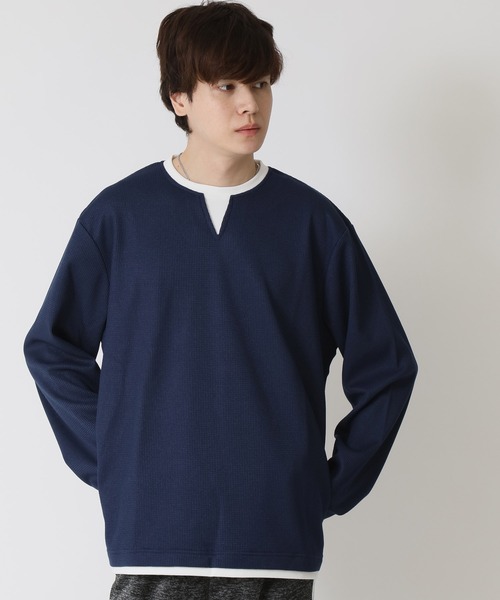 ARCADE（アーケード）の「重ね着 ワッフルフェイクレイヤード ロングスリーブカットソー/ 長袖Ｔシャツ（Tシャツ/カットソー・メンズ・ネイビー/グレー/ブラック/カーキ・M/L/LL）」の19枚目の写真