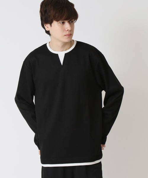 ARCADE（アーケード）の「重ね着 ワッフルフェイクレイヤード ロングスリーブカットソー/ 長袖Ｔシャツ（Tシャツ/カットソー・メンズ・ネイビー/グレー/ブラック/カーキ・M/L/LL）」の17枚目の写真