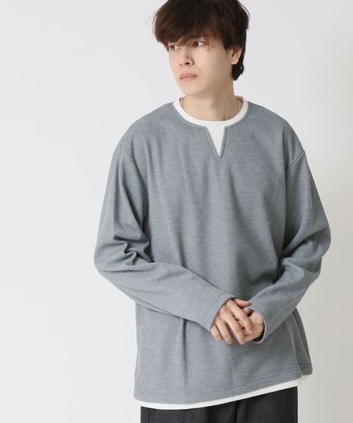 ARCADE（アーケード）の「重ね着 ワッフルフェイクレイヤード ロングスリーブカットソー/ 長袖Ｔシャツ（Tシャツ/カットソー・メンズ・ネイビー/グレー/ブラック/カーキ・M/L/LL）」の15枚目の写真
