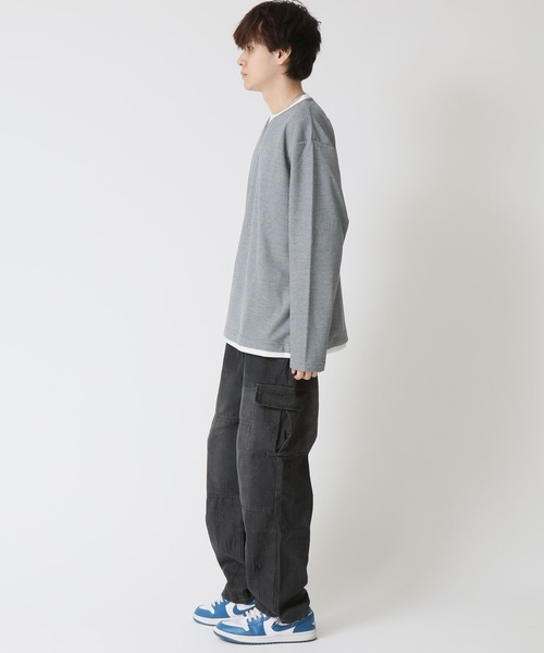 ARCADE（アーケード）の「重ね着 ワッフルフェイクレイヤード ロングスリーブカットソー/ 長袖Ｔシャツ（Tシャツ/カットソー・メンズ・ネイビー/グレー/ブラック/カーキ・M/L/LL）」の13枚目の写真