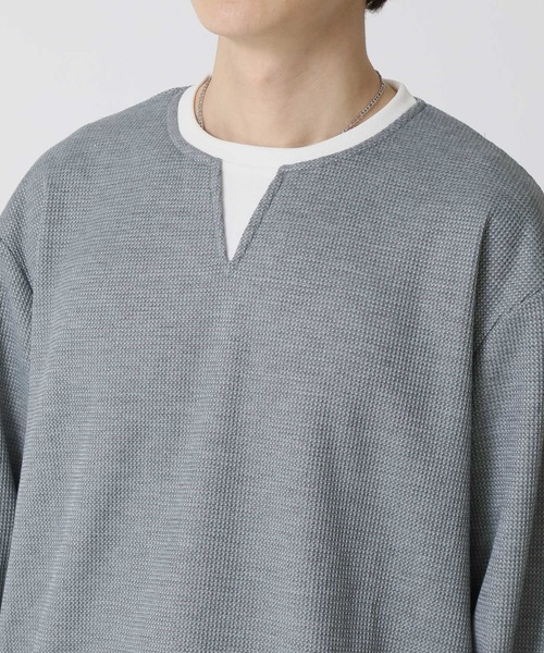 セール】重ね着 ワッフルフェイクレイヤード ロングスリーブ