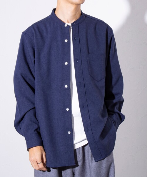 GLOSTER(グロスター)の「【GLOSTER/グロスター】かすれチェック バンドカラーシャツ(シャツ/ブラウス・メンズ・ブルーグレー/ネイビー/ベージュ・M/L/S)」の1枚目の写真