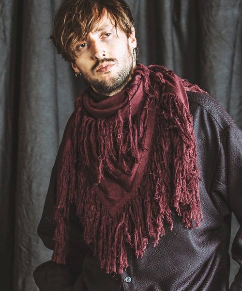 NO ID.(ノーアイディ)の「【NO ID.】Fringe Knit Stole / フリンジ ニット ストール(ストール/ショール・メンズ・その他23/ワイン/ブラック・ONE SIZE)」の1枚目の写真