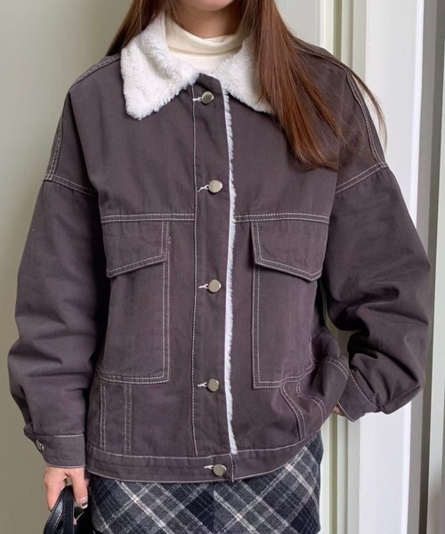 LAC-VERT（ラック・ヴェール）の「インナーファーデニムステッチブルゾン（ブルゾン・レディース・ブラック/グレー/ブラウン・FREE）」の2枚目の写真