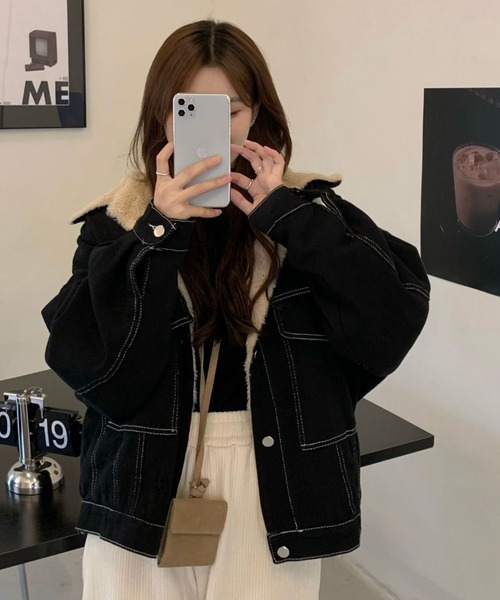 LAC-VERT（ラック・ヴェール）の「インナーファーデニムステッチブルゾン（ブルゾン・レディース・ブラック/グレー/ブラウン・FREE）」の5枚目の写真