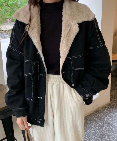 LAC-VERT（ラック・ヴェール）の「インナーファーデニムステッチブルゾン（ブルゾン・レディース・ブラック/グレー/ブラウン・FREE）」の6枚目の写真