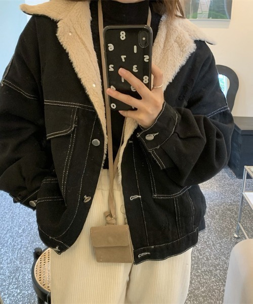 LAC-VERT（ラック・ヴェール）の「インナーファーデニムステッチブルゾン（ブルゾン・レディース・ブラック/グレー/ブラウン・FREE）」の4枚目の写真