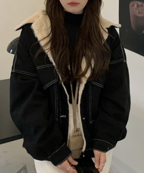 LAC-VERT（ラック・ヴェール）の「インナーファーデニムステッチブルゾン（ブルゾン・レディース・ブラック/グレー/ブラウン・FREE）」の8枚目の写真