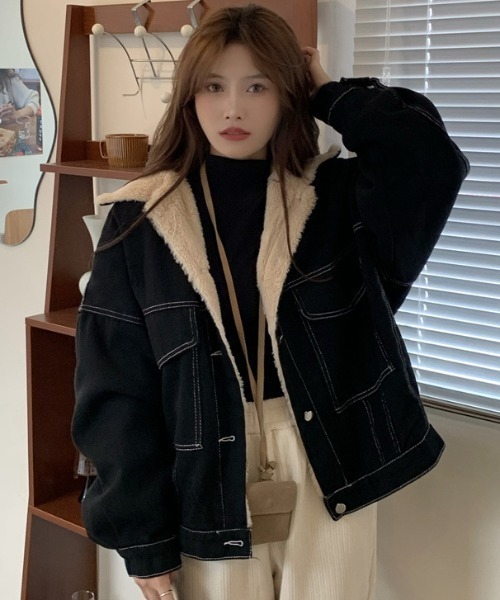 LAC-VERT（ラック・ヴェール）の「インナーファーデニムステッチブルゾン（ブルゾン・レディース・ブラック/グレー/ブラウン・FREE）」の9枚目の写真