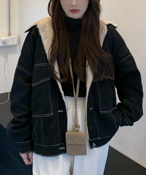 LAC-VERT（ラック・ヴェール）の「インナーファーデニムステッチブルゾン（ブルゾン・レディース・ブラック/グレー/ブラウン・FREE）」の10枚目の写真