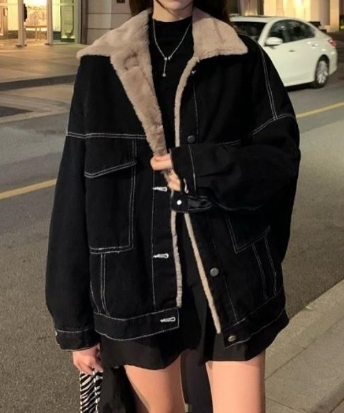 LAC-VERT（ラック・ヴェール）の「インナーファーデニムステッチブルゾン（ブルゾン・レディース・ブラック/グレー/ブラウン・FREE）」の12枚目の写真