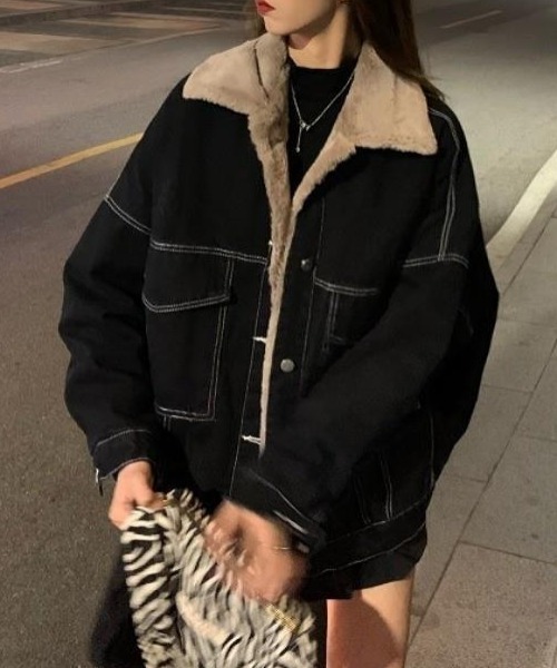 LAC-VERT（ラック・ヴェール）の「インナーファーデニムステッチブルゾン（ブルゾン・レディース・ブラック/グレー/ブラウン・FREE）」の13枚目の写真