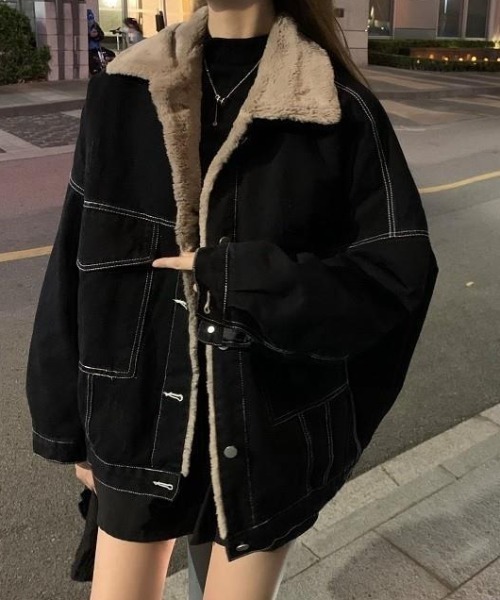 LAC-VERT（ラック・ヴェール）の「インナーファーデニムステッチブルゾン（ブルゾン・レディース・ブラック/グレー/ブラウン・FREE）」の14枚目の写真