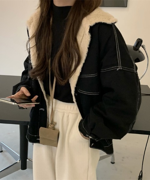 LAC-VERT（ラック・ヴェール）の「インナーファーデニムステッチブルゾン（ブルゾン・レディース・ブラック/グレー/ブラウン・FREE）」の15枚目の写真