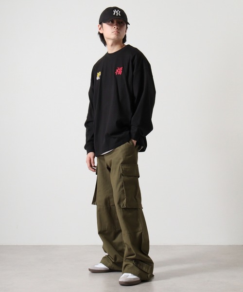 FUNALIVE(ファンアライブ)の「ヘビーウエイトワイドシルエット刺繍ロングスリーブTシャツ(Tシャツ/カットソー・メンズ・ブラック系その他2/ダークグリーン/モカ/スミクロ/ブラック/ライトブラック/ホワイト系その他2/ホワイト・L/M/LL)」の12枚目の写真