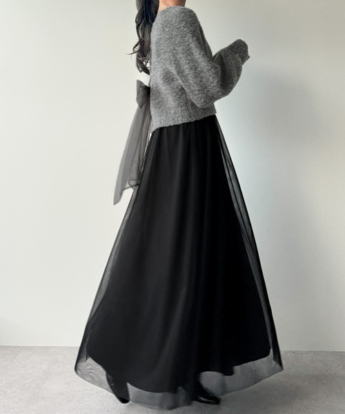 JUNOAH（ジュノア）の「[高身長サイズMT/低身長サイズS有り]レースアップチュールリボンニット＋チュールキャミワンピース　set（ワンピース・レディース・ブラック/アイボリー/チャコール・X-LARGE/LARGE/MEDIUM/SMALL/MT）」の20枚目の写真