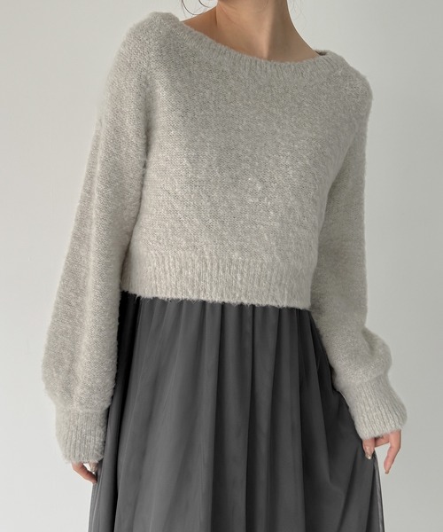 JUNOAH（ジュノア）の「[高身長サイズMT/低身長サイズS有り]レースアップチュールリボンニット＋チュールキャミワンピース　set（ワンピース・レディース・ブラック/アイボリー/チャコール・X-LARGE/LARGE/MEDIUM/SMALL/MT）」の8枚目の写真