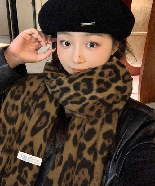 セール】マフラー レオパード柄 大判 ボリュームマフラー フリンジ